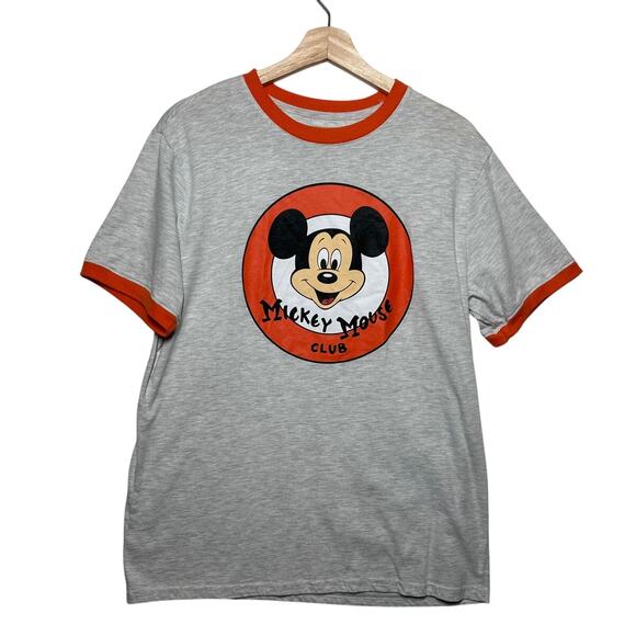 Disney 100 Mickey Mouse Club Ringer T-Shirt with Vintage-Style Logo Size L - Picture 1 of 8